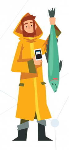 Illustration of a fisherman with fish data